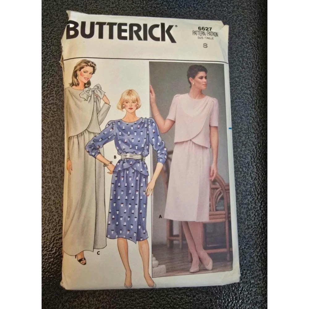 Vintage Butterick 6627 sewing pattern, partially cut, size 8.